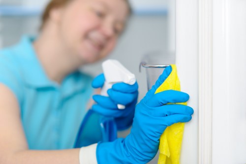 Homeowner treating pet stain odour in carpet with cleaning solution